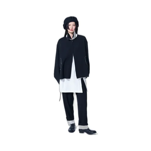 Washer Finished Wool Gabardine 2-Tuck Pants With Cut-Out Hem Design