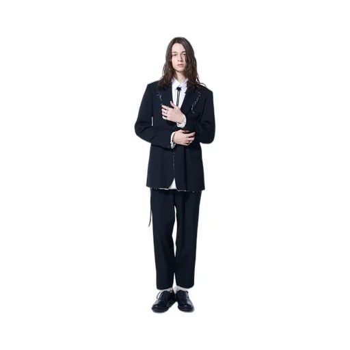 Washer Finished Wool Gabardine 2-Tuck Pants With Cut-Out Hem Design