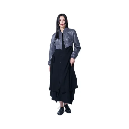 Semi-Vegetable Tanned Sheep Leather Cropped Bomber Jacket