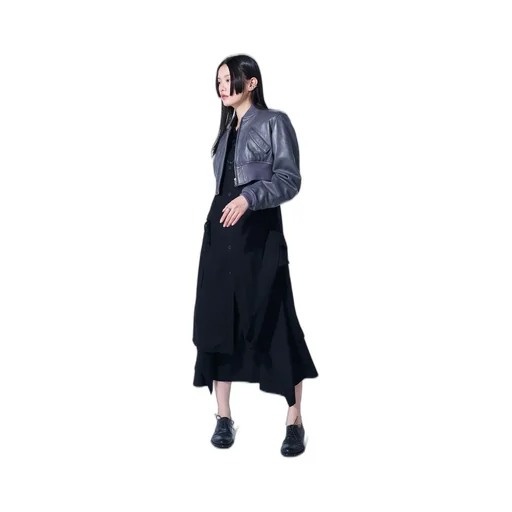 Semi-Vegetable Tanned Sheep Leather Cropped Bomber Jacket