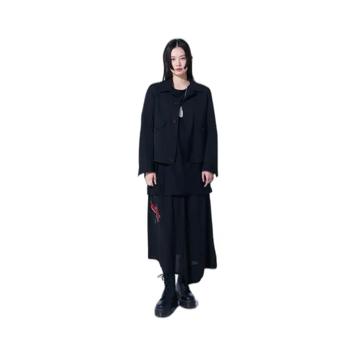 Washer Finished Wool Gabardine Open Collar Short Blouson