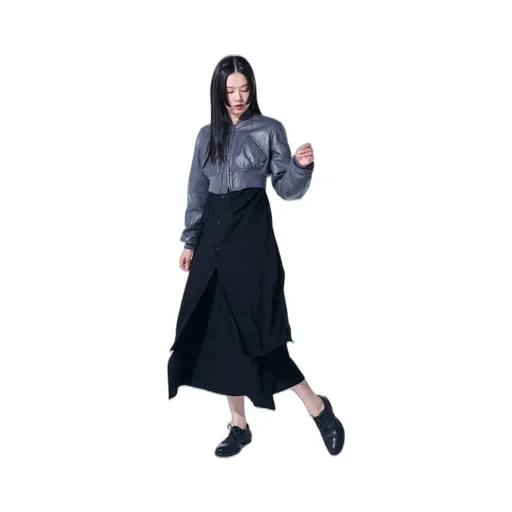Semi-Vegetable Tanned Sheep Leather Cropped Bomber Jacket