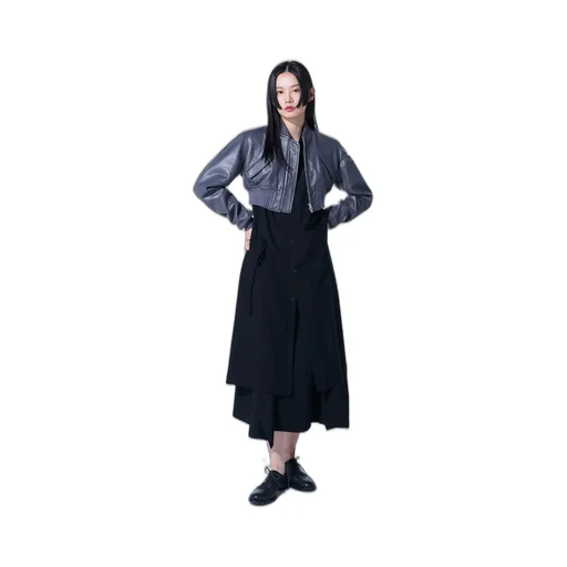 Semi-Vegetable Tanned Sheep Leather Cropped Bomber Jacket