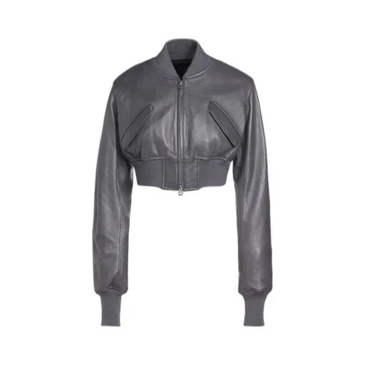 Semi-Vegetable Tanned Sheep Leather Cropped Bomber Jacket