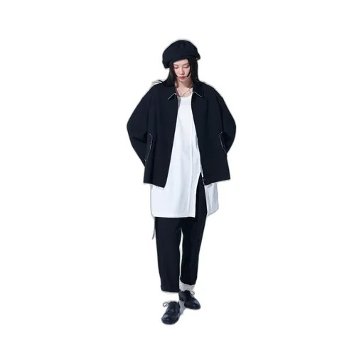 Washer Finished Wool Gabardine 2-Tuck Pants With Cut-Out Hem Design