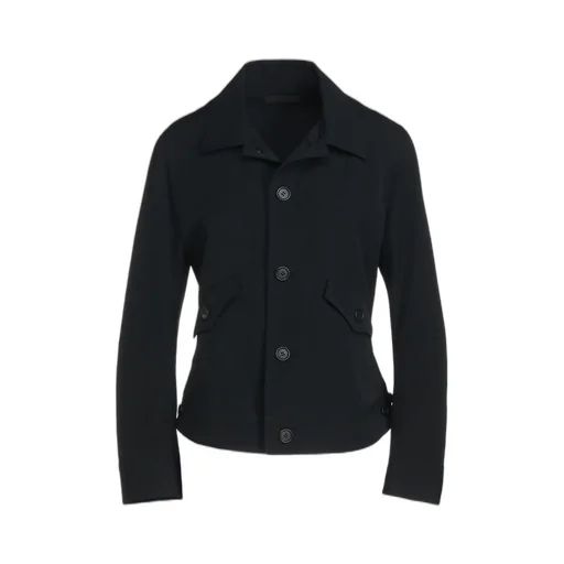 Washer Finished Wool Gabardine Open Collar Short Blouson