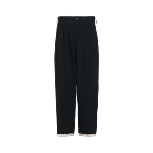 Washer Finished Wool Gabardine 2-Tuck Pants With Cut-Out Hem Design