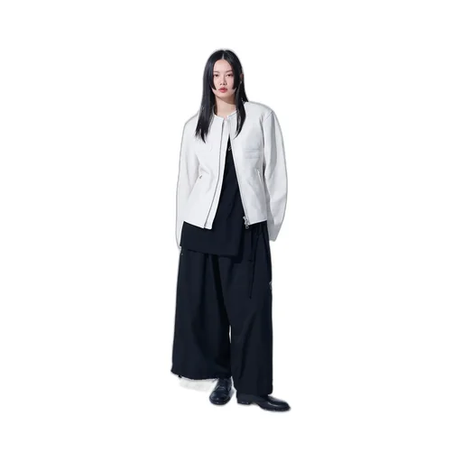 Washer Finished Wool Gabardine Balloon Pants With Zipper Pockets