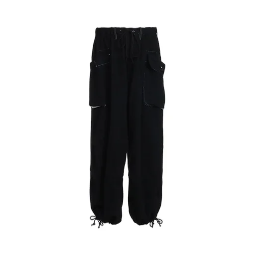 Eco Wool Beaver White Stitch Cargo Pants With Asymmetrical Pockets