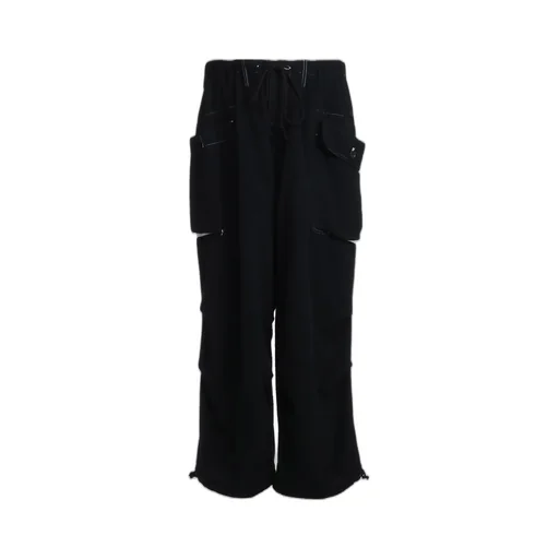 Eco Wool Beaver White Stitch Cargo Pants With Asymmetrical Pockets
