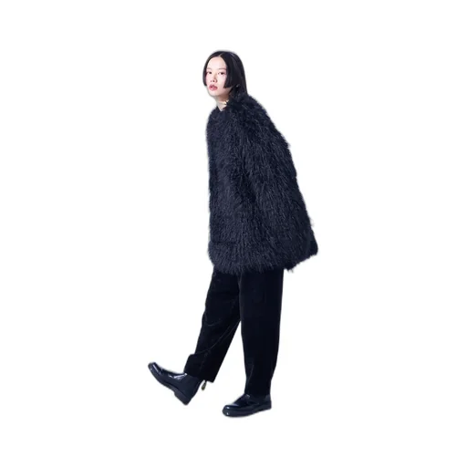 Shaggy Fur Crew Neck Pullover
