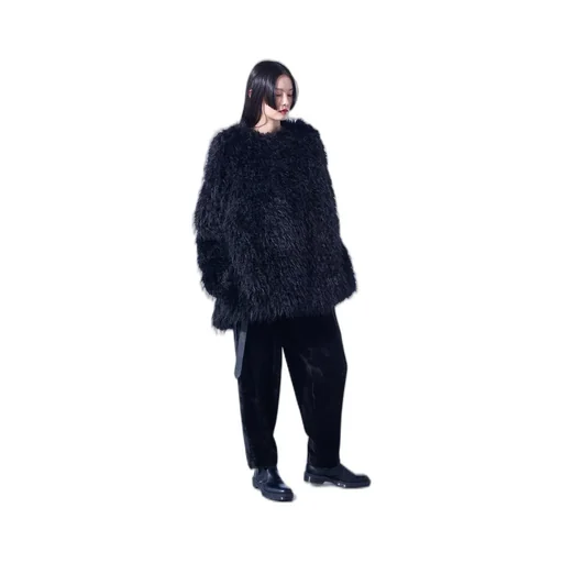 Shaggy Fur Crew Neck Pullover