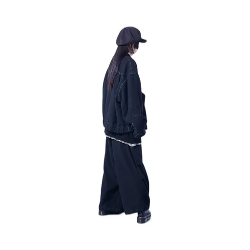 Eco Wool Beaver White Stitch Cargo Pants With Asymmetrical Pockets