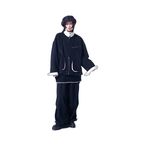 Eco Wool Beaver White Stitch Cargo Pants With Asymmetrical Pockets