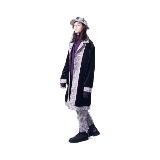 Velveteen Long Coat With Gobelins Jacquard Switched Design