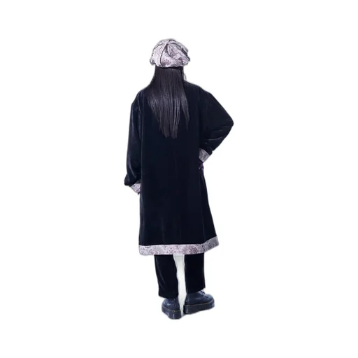Velveteen Long Coat With Gobelins Jacquard Switched Design