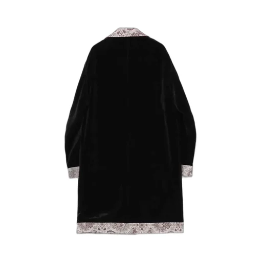 Velveteen Long Coat With Gobelins Jacquard Switched Design