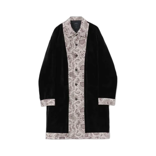 Velveteen Long Coat With Gobelins Jacquard Switched Design