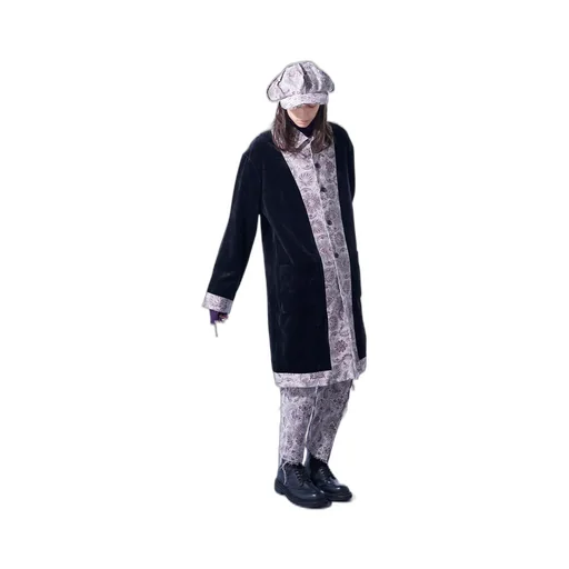 Velveteen Long Coat With Gobelins Jacquard Switched Design