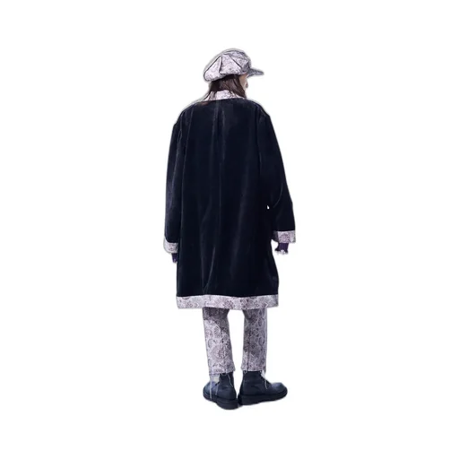 Velveteen Long Coat With Gobelins Jacquard Switched Design