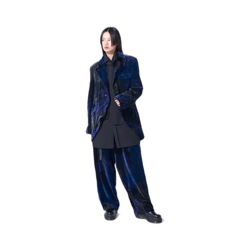 Tie-Dye Velvet Semi-Double-Breasted Jacket