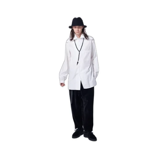Cotton/Linen Washer Typewriter Big-Collared Shirt
