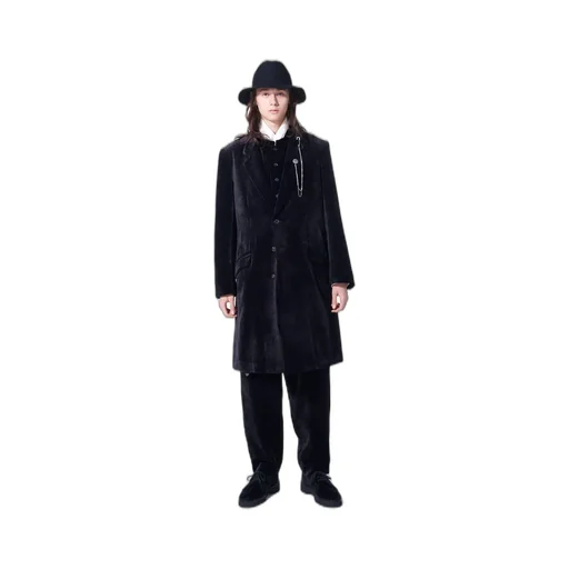 Velveteen Notched Lapel Long Jacket