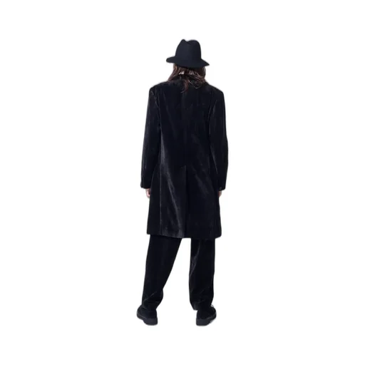 Velveteen Notched Lapel Long Jacket