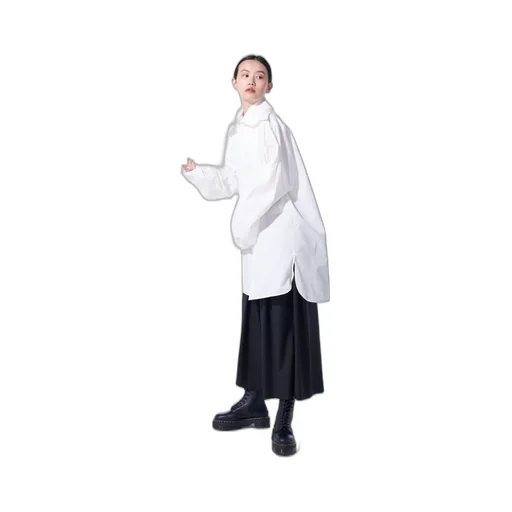 Cotton/Linen Washer Typewriter Big-Collared Shirt