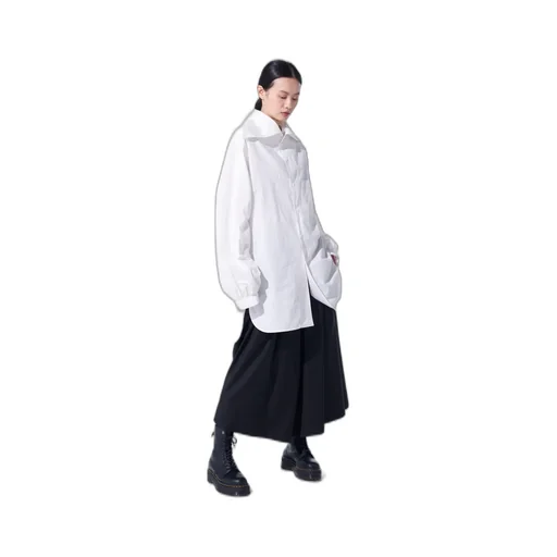 Cotton/Linen Washer Typewriter Big-Collared Shirt