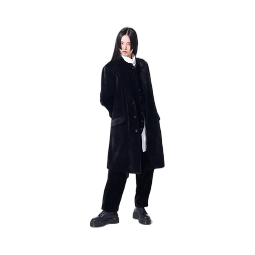 Velveteen Notched Lapel Long Jacket