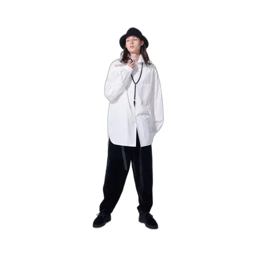 Cotton/Linen Washer Typewriter Big-Collared Shirt