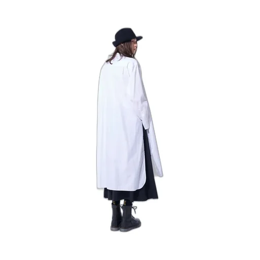 Cotton Broad Cloth Stand Collar Long Shirt With Rounded Hem
