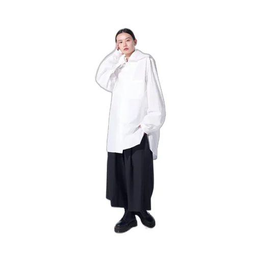 Cotton/Linen Washer Typewriter Big-Collared Shirt