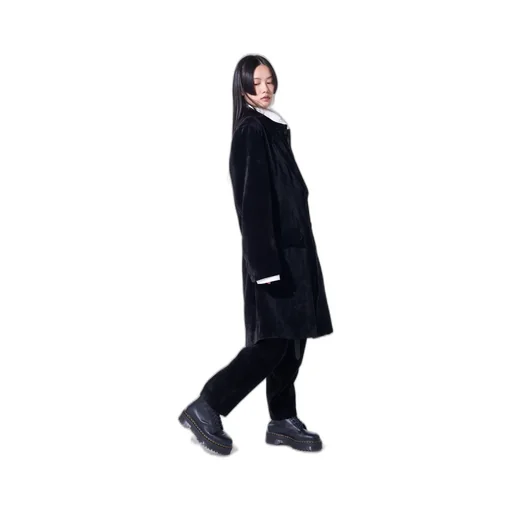 Velveteen Notched Lapel Long Jacket