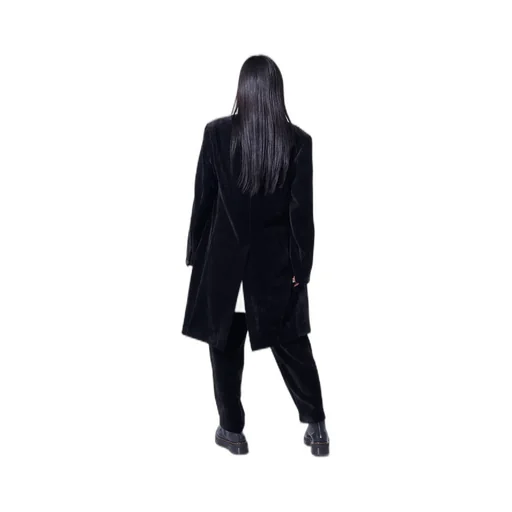 Velveteen Notched Lapel Long Jacket