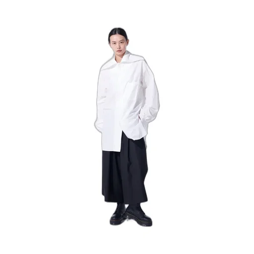 Cotton/Linen Washer Typewriter Big-Collared Shirt
