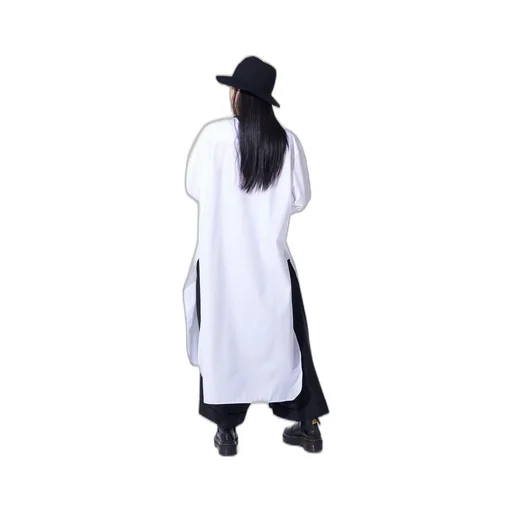 Cotton Broad Cloth Stand Collar Long Shirt With Rounded Hem