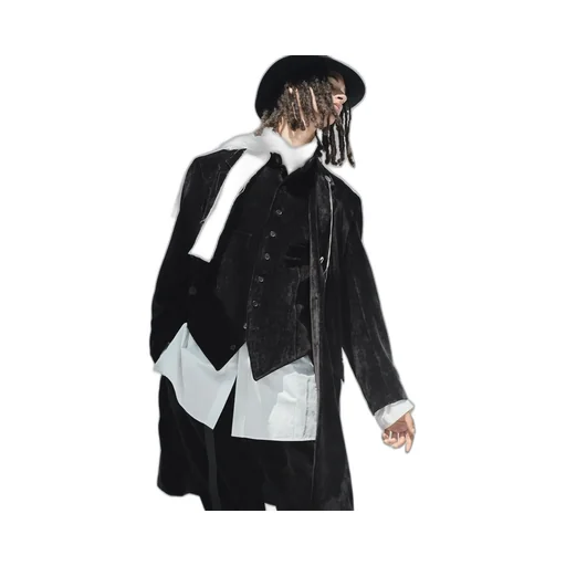 Velveteen Notched Lapel Long Jacket