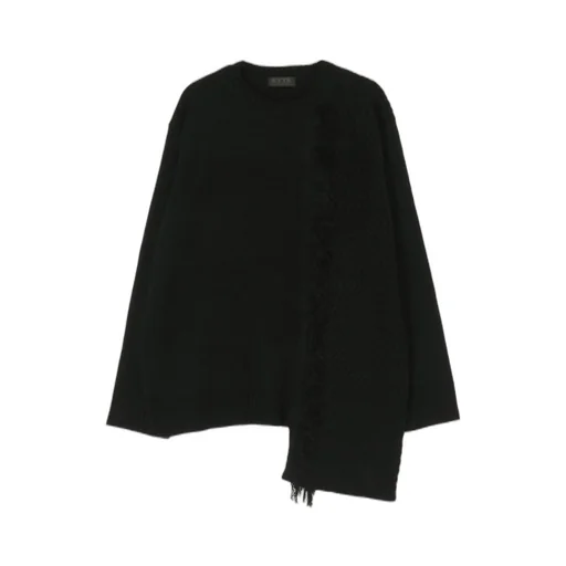Asymmetrical Design Knit With Fringe Detail Switched To Jacquard Knitting