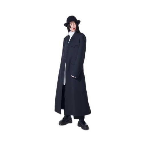 T/W Gabardine Collarless 5-Button Long Jacket
