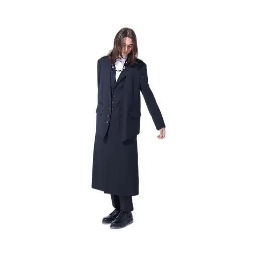 T/W Gabardine Collarless 5-Button Long Jacket