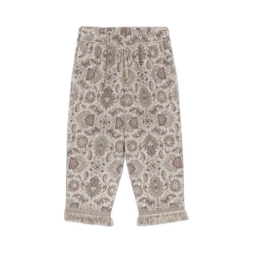 Gobelin-Style Jacquard 2-Tuck Tapered Pants With Fringe Hem Design