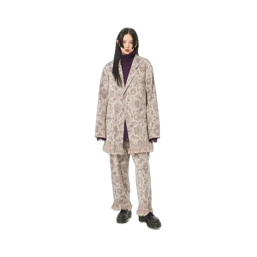 Gobelin-Style Jacquard Shirt Jacket With Fringe Hem Design