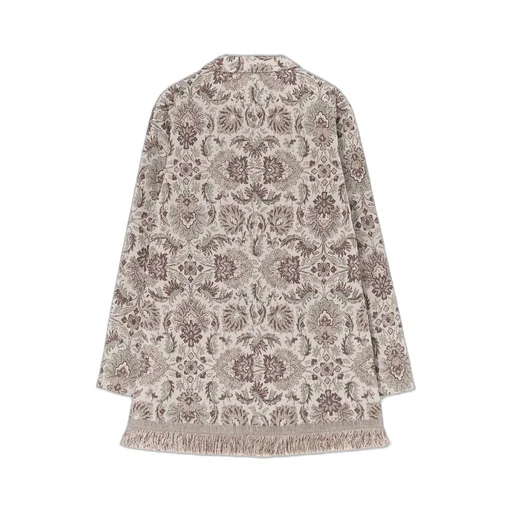 Gobelin-Style Jacquard Shirt Jacket With Fringe Hem Design