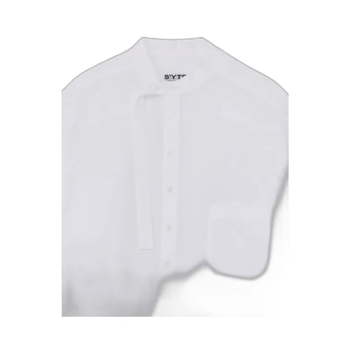 Cotton Broad Cloth Stand Collar Long Shirt With Rounded Hem