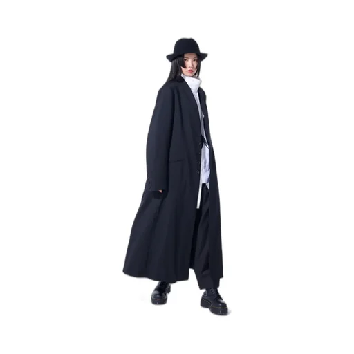 T/W Gabardine Collarless 5-Button Long Jacket