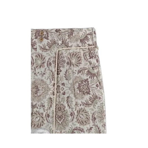 Gobelin-Style Jacquard 2-Tuck Tapered Pants With Fringe Hem Design
