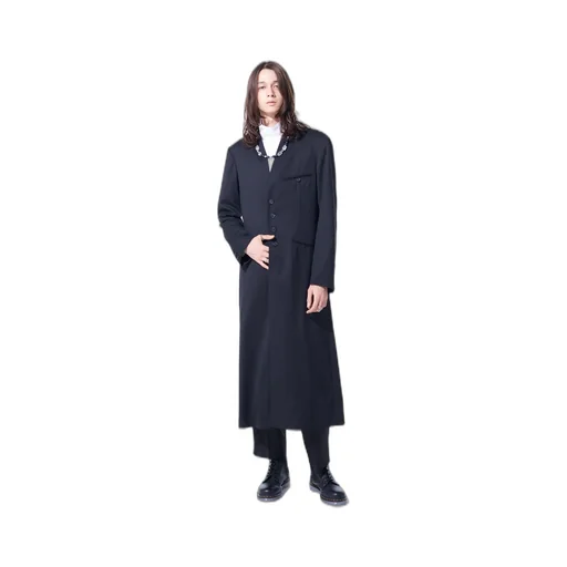 T/W Gabardine Collarless 5-Button Long Jacket