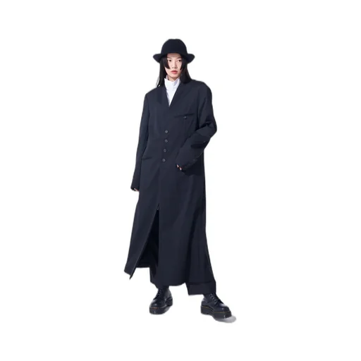 T/W Gabardine Collarless 5-Button Long Jacket